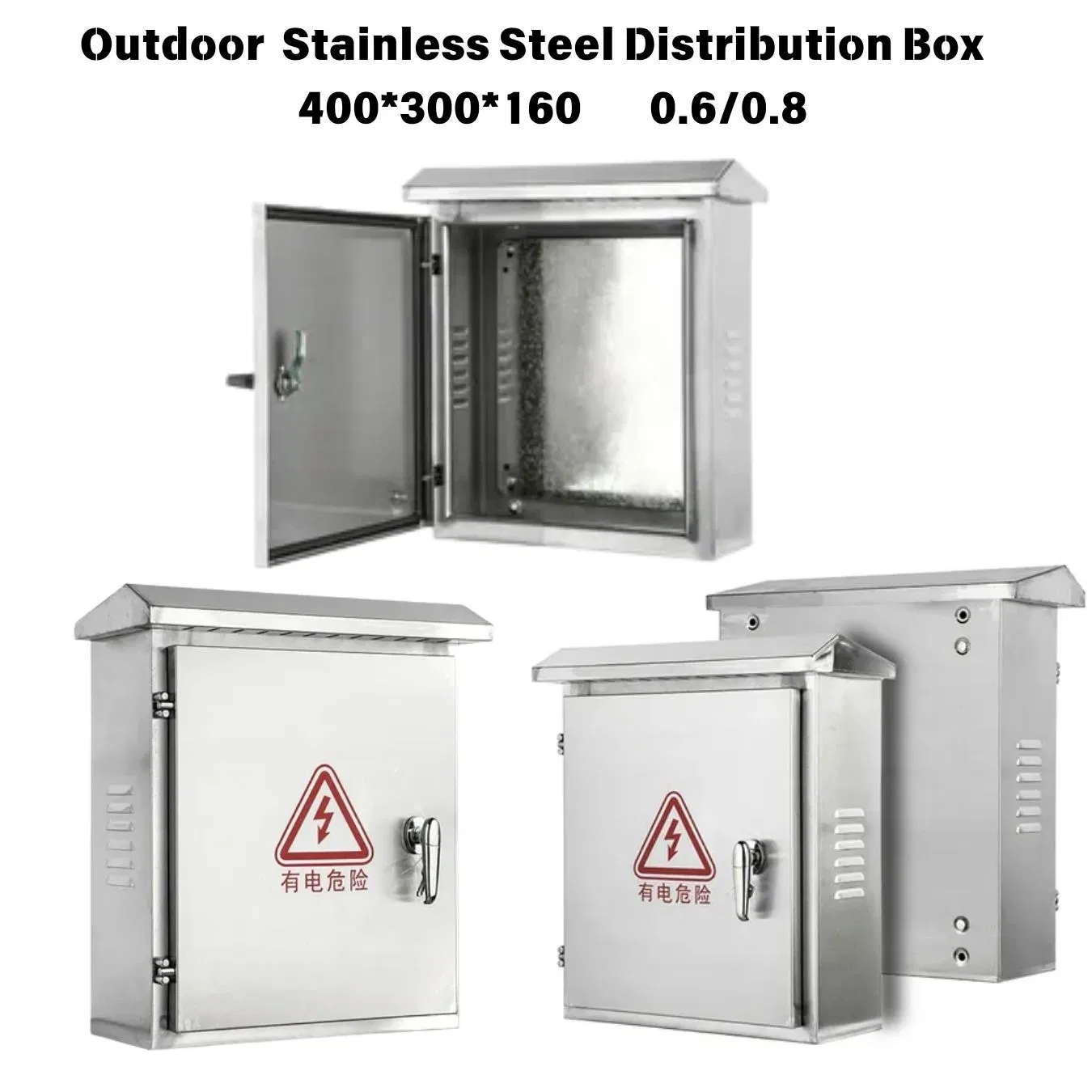 Outdoor Stainless Steel Power Distribution Cabinet Box, Outdoor Rainproof Box, Wall-Mounted Distribution Box 400*300*160mm 0.6/0.8mmthickness