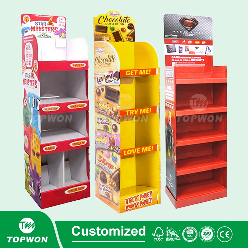 Custom Supermarket Retail Display Shelf Pop Cardboard Floor Display Rack Cardboard Product Display Stands