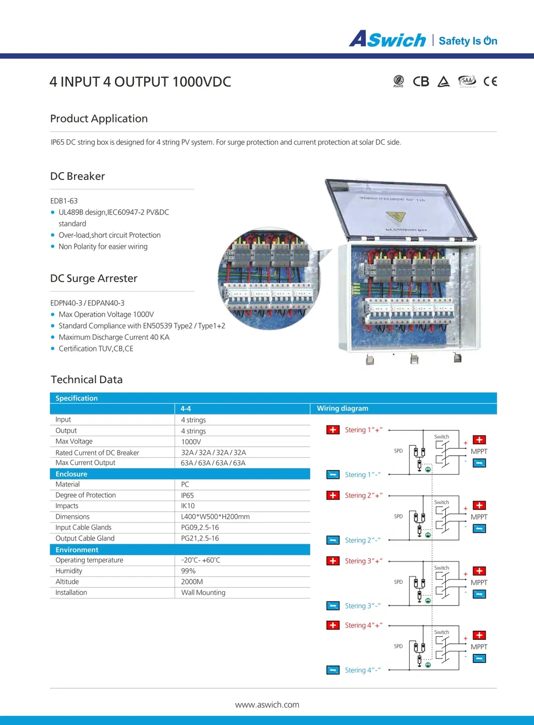 600V 1000V Power Distribution Combiner Junction Box for Solar Battery