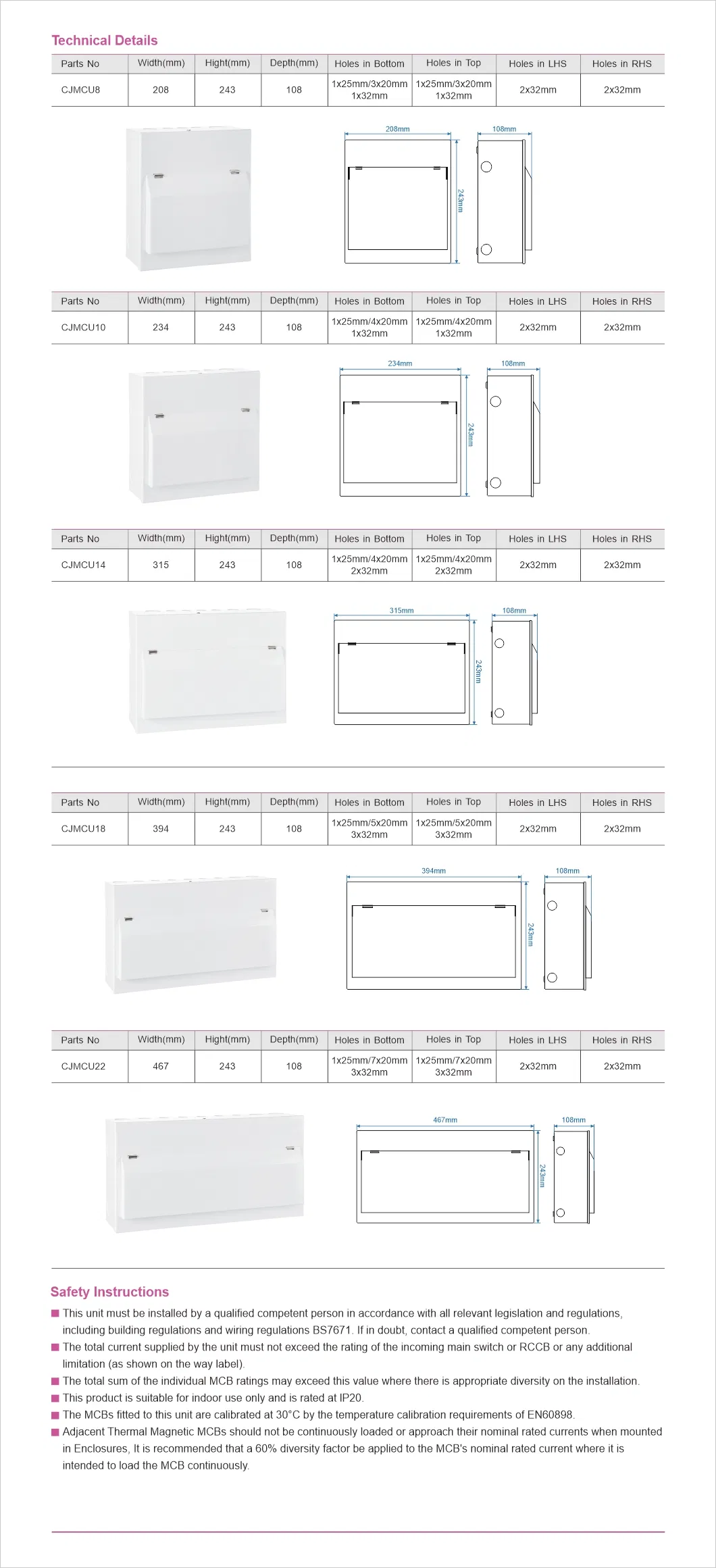 Surface Metal Consumer Unit Distribution Box Dimensions