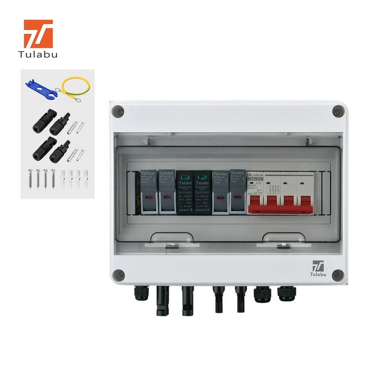 Tulabu 12-Way Ht Series Surface-Mounted Waterproof MCB Plastic Distribution Box, with 7 + 5 Holes, Perfect for Solar Power Systems as a Junction Box