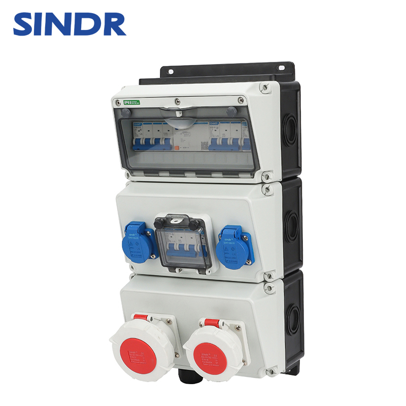 Sindr Waterproof Switch Box with Industrial Socket Outdoor Three-Phase Distribution Box ABS Power Equipment Box Custom Switch Distribution Box
