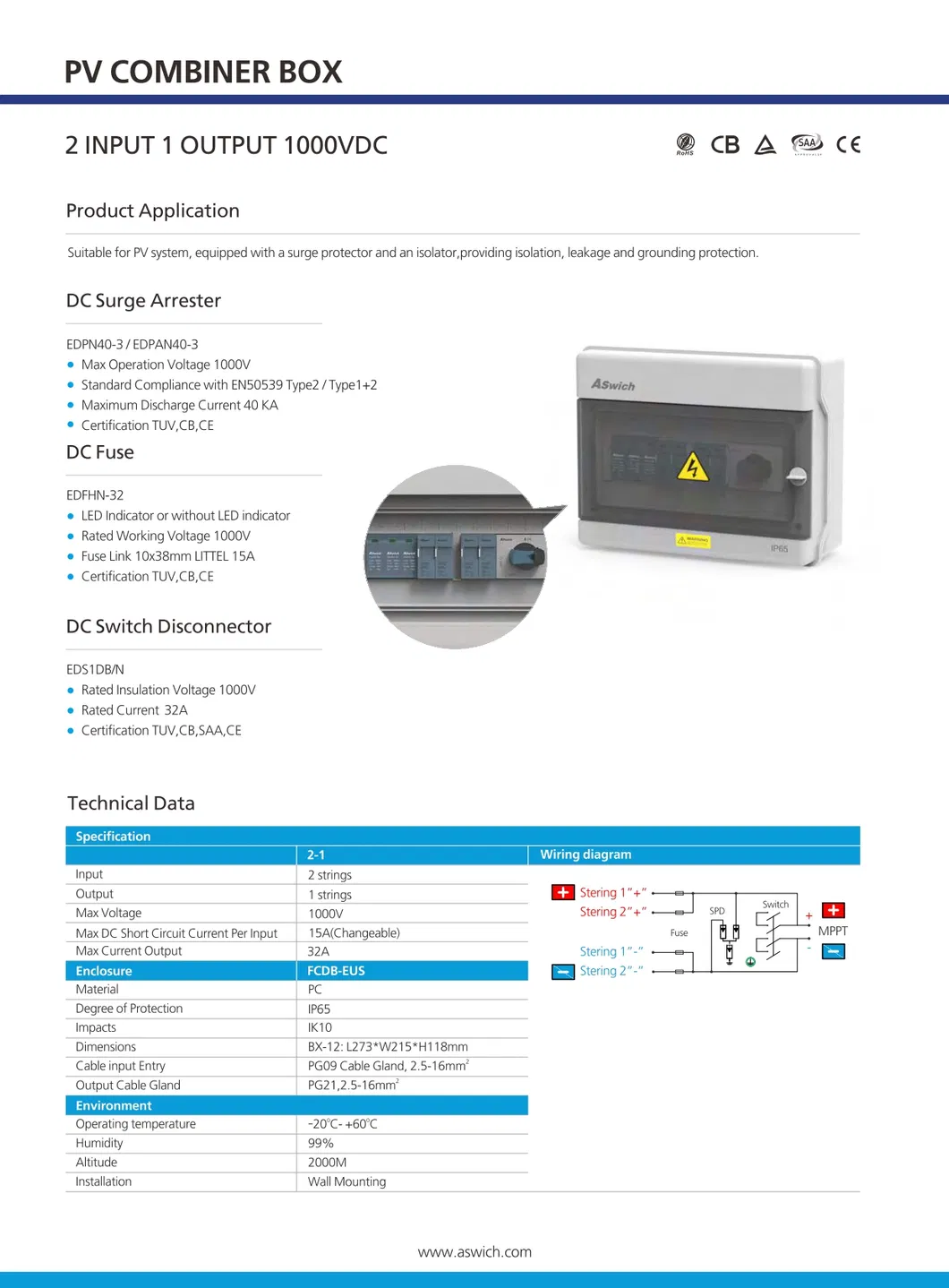 600V 1000V Power Distribution Combiner Junction Box for Solar Battery