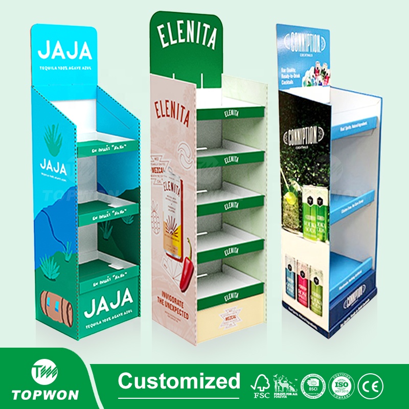 Custom Supermarket Retail Display Shelf Pop Cardboard Floor Display Rack Cardboard Product Display Stands