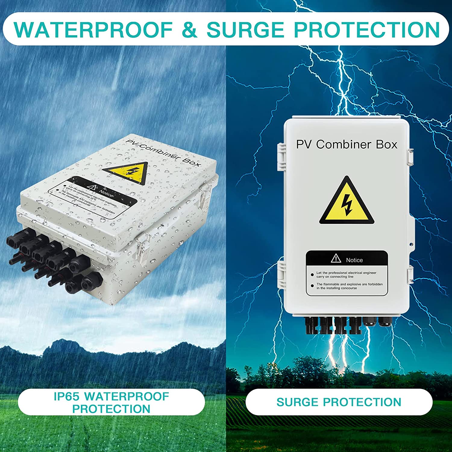 4 String PV Combiner Box for Solar with Lightning Catch 15a Fuse Holder and 63a Mcb IP65 Waterproof for On/Off Grid System DC