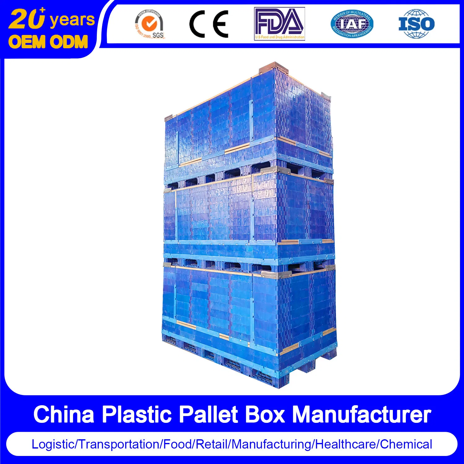 1000*800*400 Easy Handling Modular Box Space-Saving Folding Pallet Container for Logistics &amp; Distribution
