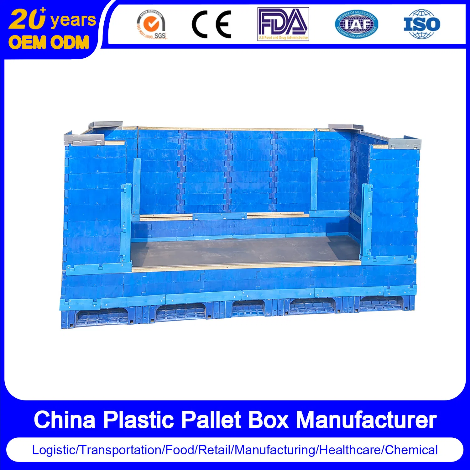 1000*800*400 Easy Handling Modular Box Space-Saving Folding Pallet Container for Logistics &amp; Distribution