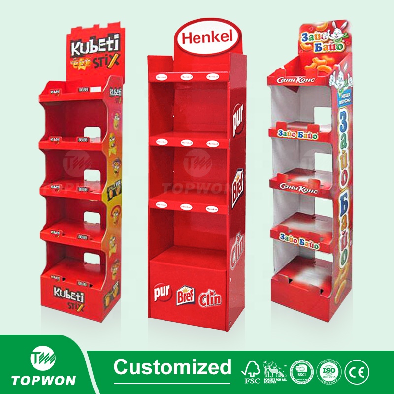 Custom Supermarket Retail Display Shelf Pop Cardboard Floor Display Rack Cardboard Product Display Stands