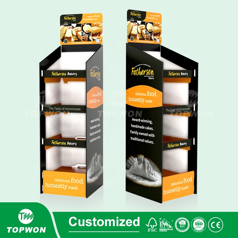Custom Supermarket Retail Display Shelf Pop Cardboard Floor Display Rack Cardboard Product Display Stands