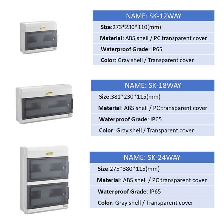 Outdoor IP65 Waterproof ABS 4/6/9-Way Distribution Box Indoor Power MCB Junction DB Enclosure Solar Electrical Equipment