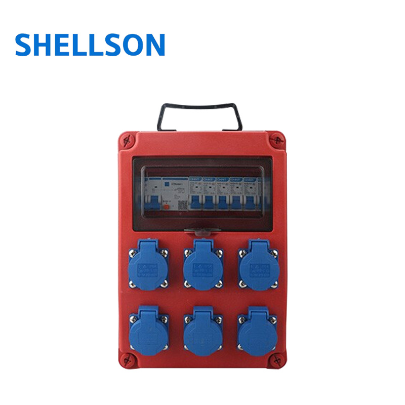 Industrial 6 Socket Box Mobile Electric Power Outlet Leakage Protection Three Phase Industrial Portable Power Distribution Box