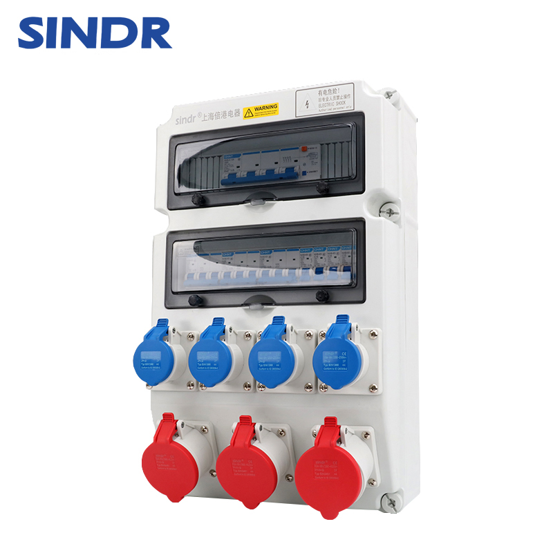 Sindr Waterproof Switch Box with Industrial Socket Outdoor Three-Phase Distribution Box ABS Power Equipment Box Custom Switch Distribution Box