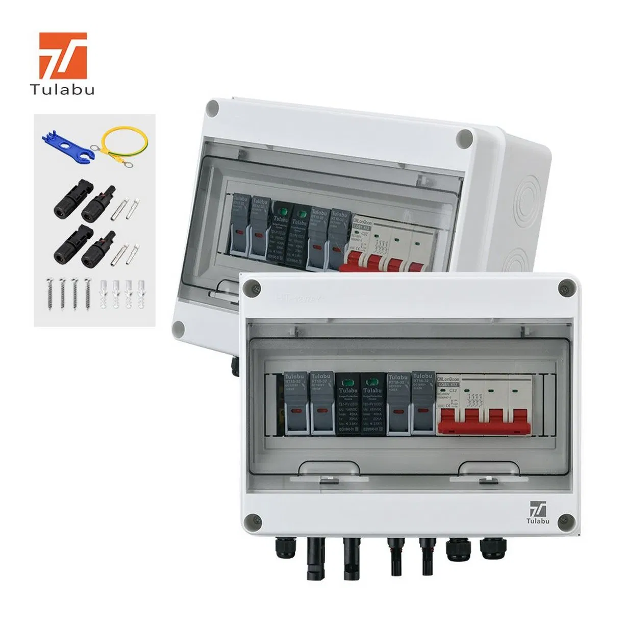 Tulabu 12-Way Ht Series Surface-Mounted Waterproof MCB Plastic Distribution Box, with 7 + 5 Holes, Perfect for Solar Power Systems as a Junction Box
