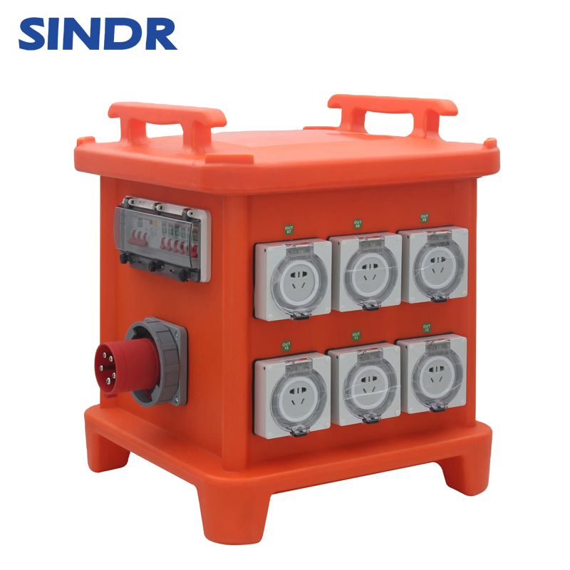 Sindr Waterproof Switch Box with Industrial Socket Outdoor Three-Phase Distribution Box ABS Power Equipment Box Custom Switch Distribution Box