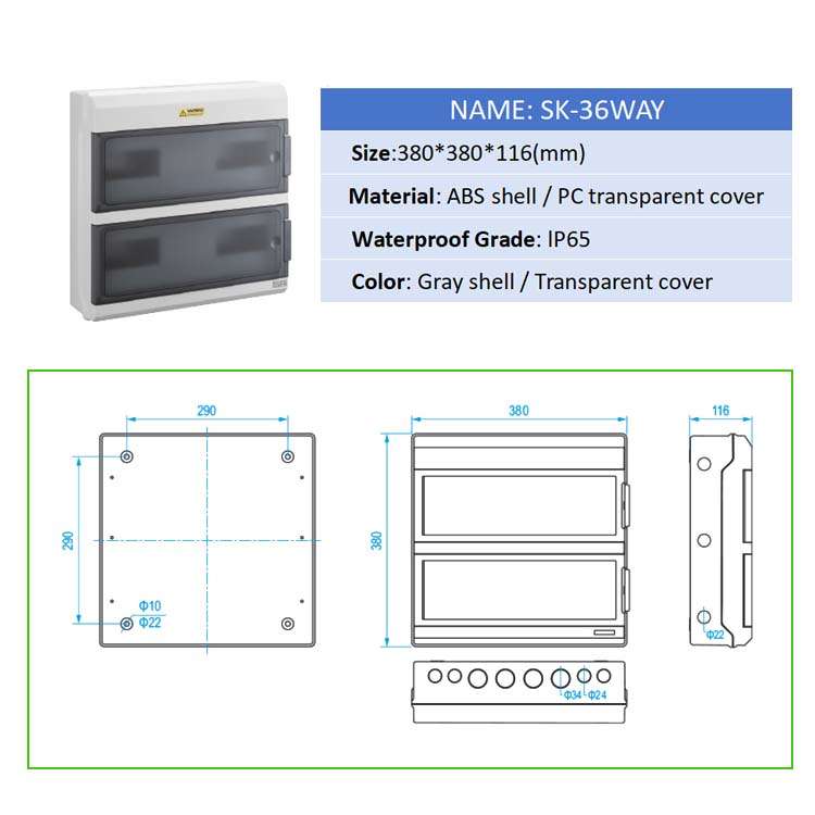 Outdoor IP65 Waterproof ABS 4/6/9-Way Distribution Box Indoor Power MCB Junction DB Enclosure Solar Electrical Equipment