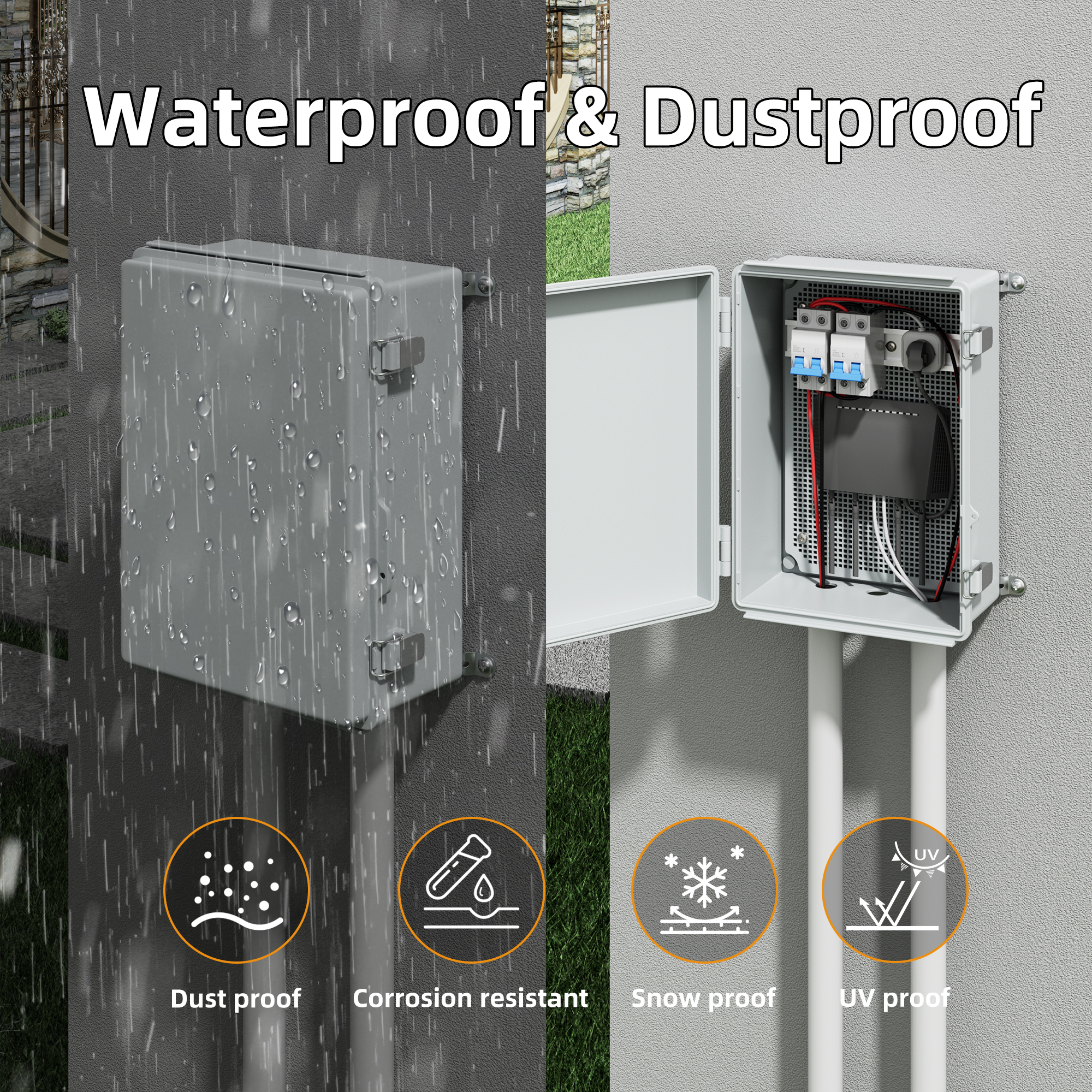 250X350X150MM ABS Grey Outdoor Junction Box Electrical IP67 Outdoor Electrical Box Wall Mounted Waterproof Plastic Junction Box