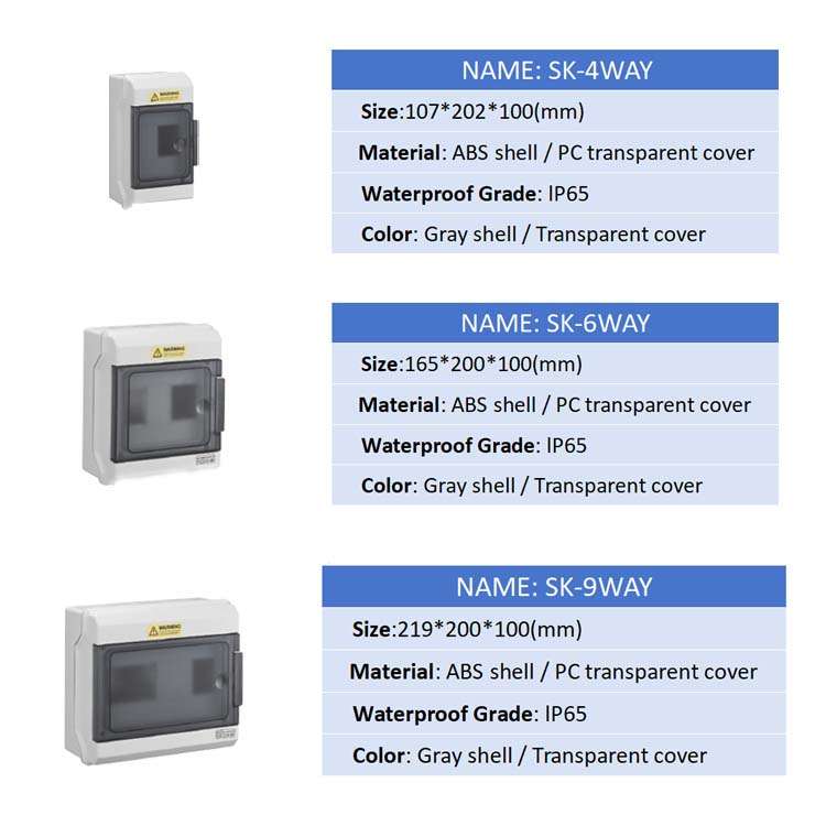 Outdoor IP65 Waterproof ABS 4/6/9-Way Distribution Box Indoor Power MCB Junction DB Enclosure Solar Electrical Equipment