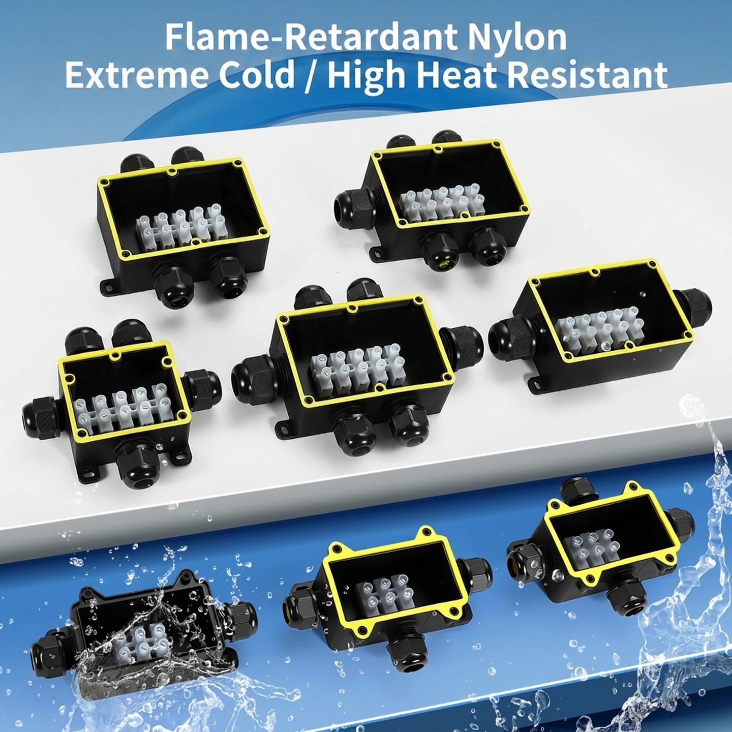 Outdoor Lighting Junction Box Waterproof IP68 F Series 1 1/2/4 Cable Splitter 32A Industrial Power Distribution Box PA66