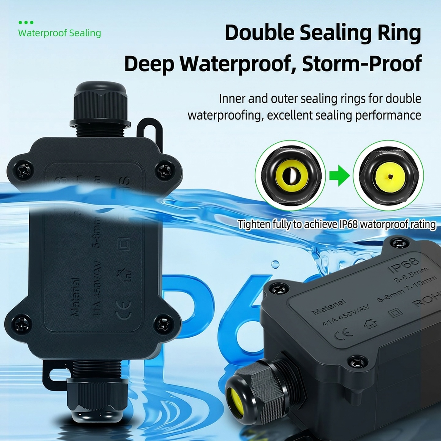 Outdoor Lighting Junction Box Waterproof IP68 F Series 1 1/2/4 Cable Splitter 32A Industrial Power Distribution Box PA66