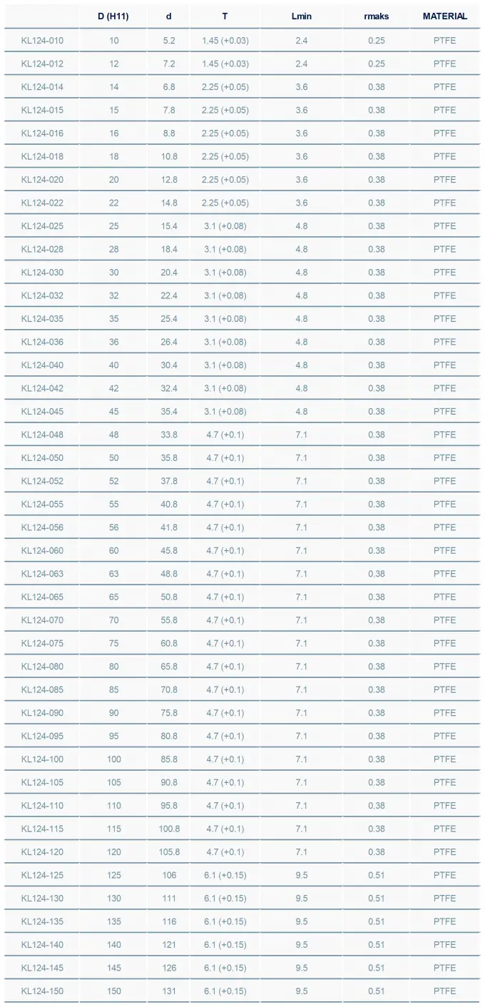 Spring Energized PTFE Seal Specifications