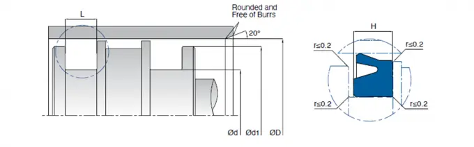 KL69F Pneumatic Piston Seals Technical Drawing