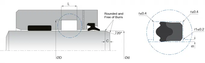 Single Acting Hydraulic Rod Seal Technical Drawing