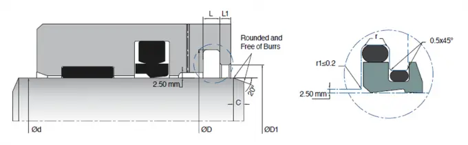 KL106 Large Diameter Double Lip Wiper Seal Diagram