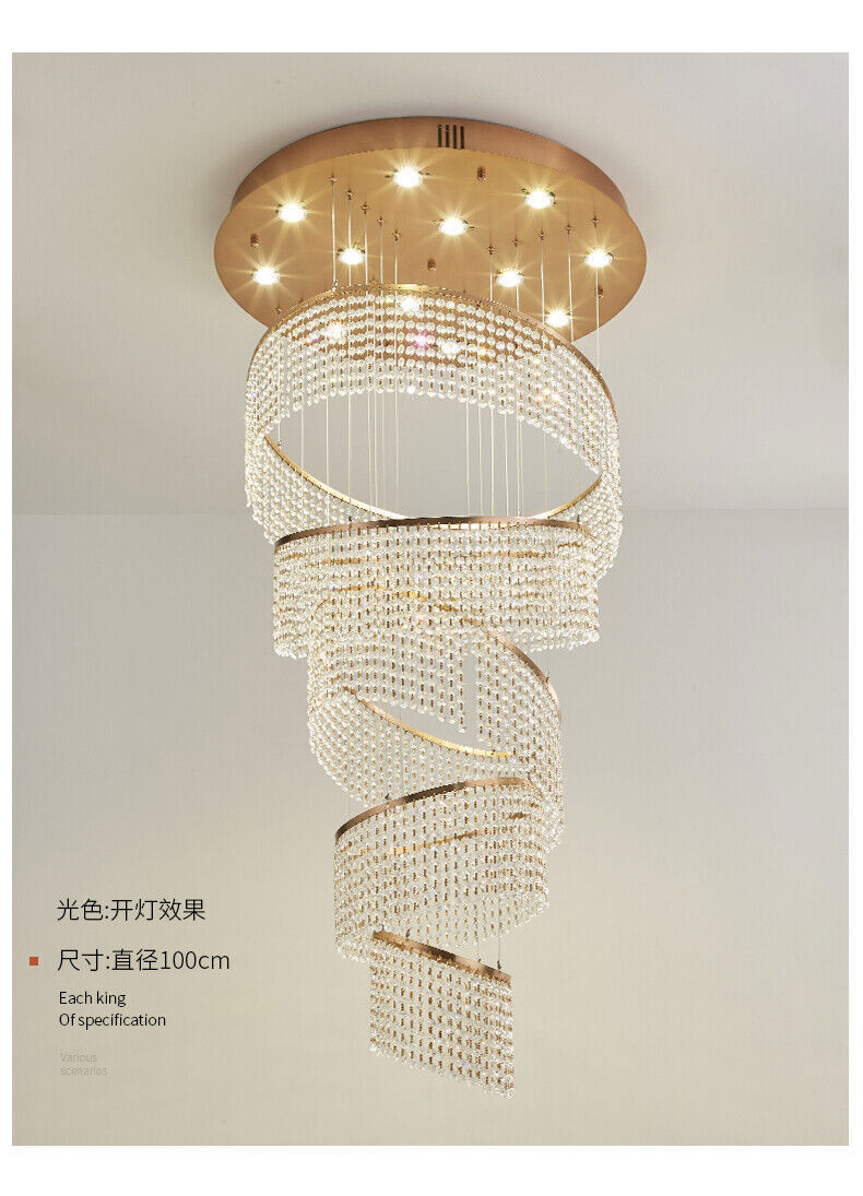 Luxury Dimmable 3 Colors Crystal LED Chandelier Villa Living Room Hotel Gold Lighting