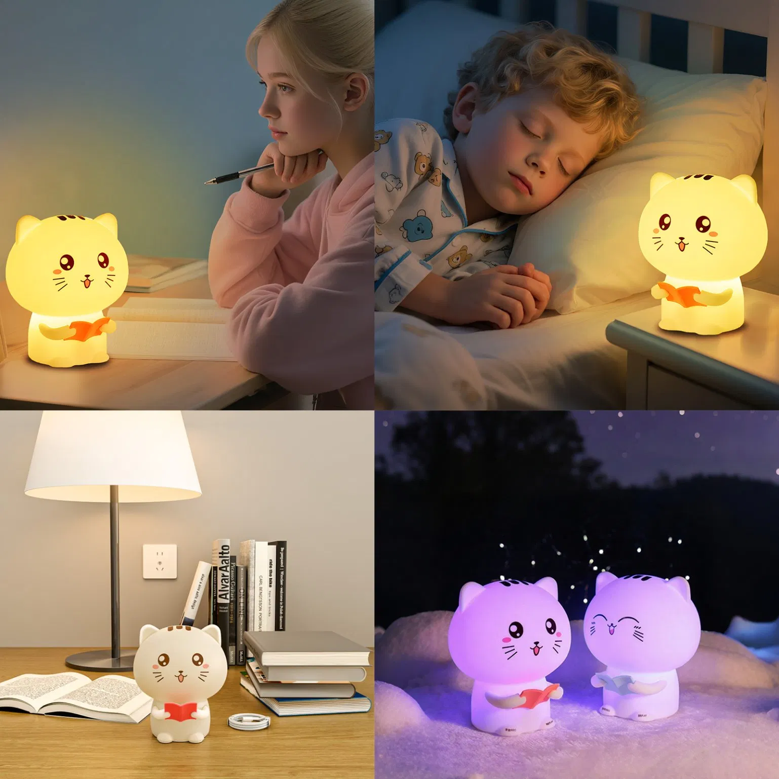 171 Cute Cat Silicone Lamp Remote Control Dimmable LED Ambient Lighting for Bedroom