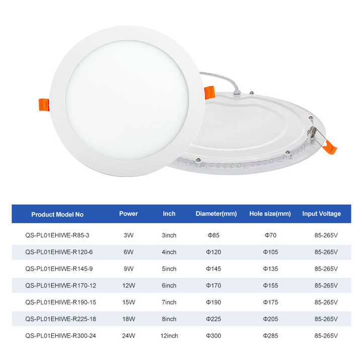 Indoor Lighting 3W 6W 9W 12W 15W 18W 24W Round Square Recessed Ceiling Lamp LED Panel Light for Home Office Hotel LED Downlight
