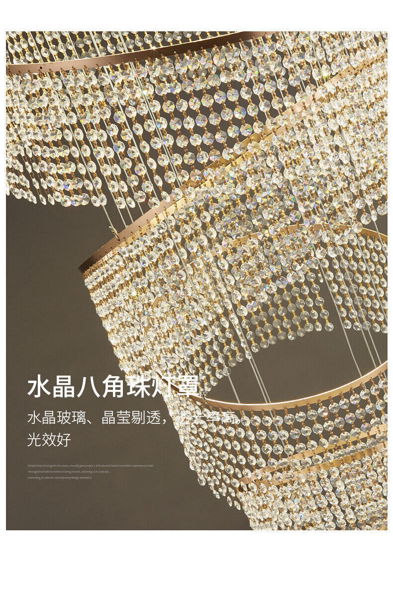 Luxury Dimmable 3 Colors Crystal LED Chandelier Villa Living Room Hotel Gold Lighting