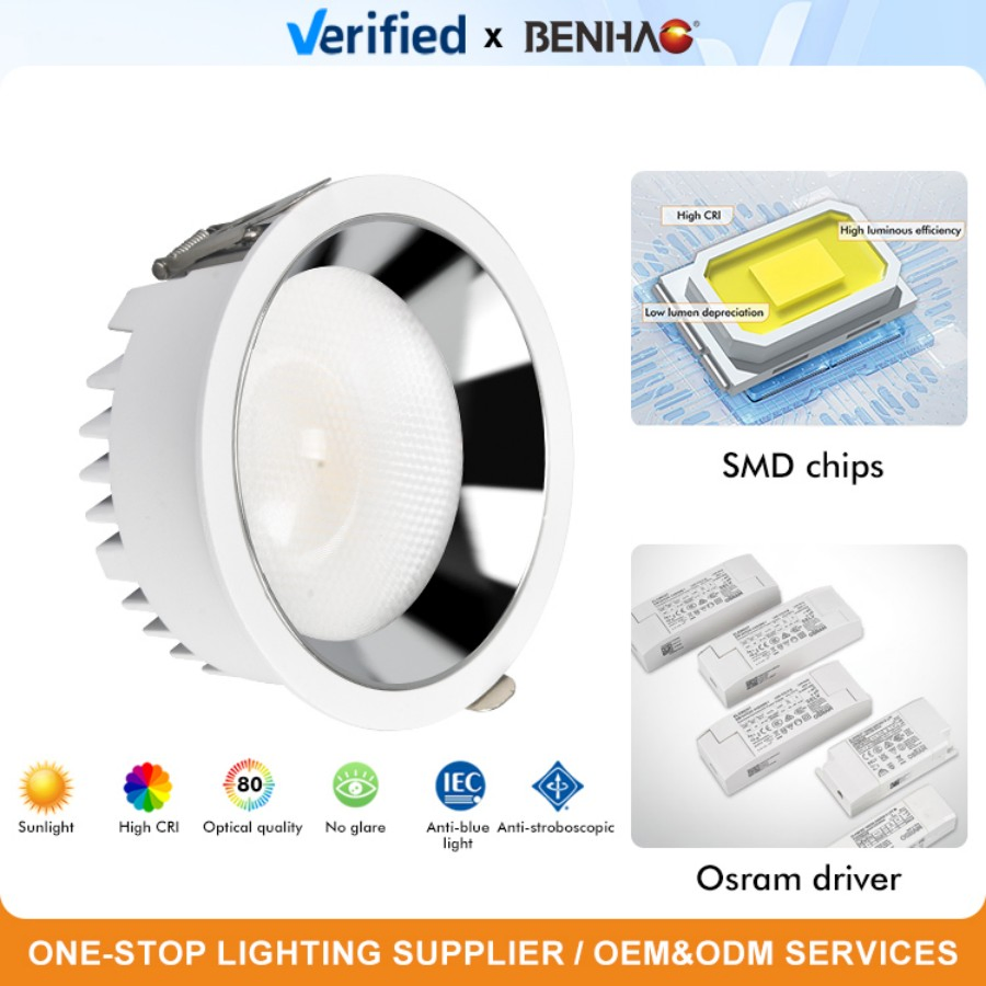 Hot Sell 220V 7W 12W 18W SMD Recessed 90° Beam Angle 100lm Ceiling Household Indoor Residential LED Down Light