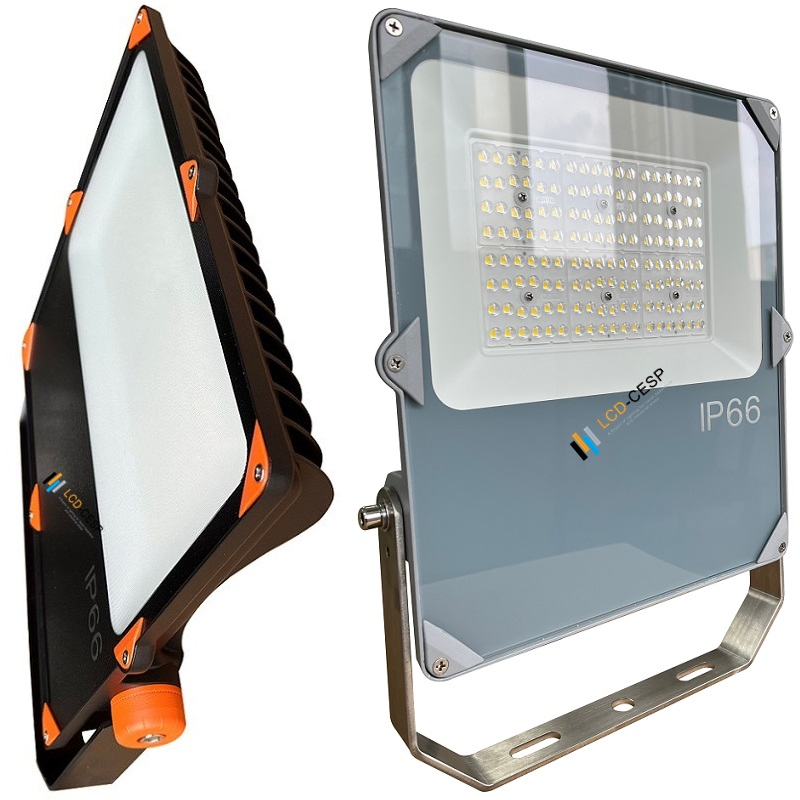 LED Floodlight 50W-200W 120-277VAC 18-32VDC 5000K Medium Optic IP66 Ik08 160lm/W 1-10V Dimmable for Sports Stadium, Tennis Court, and Marine Lighting