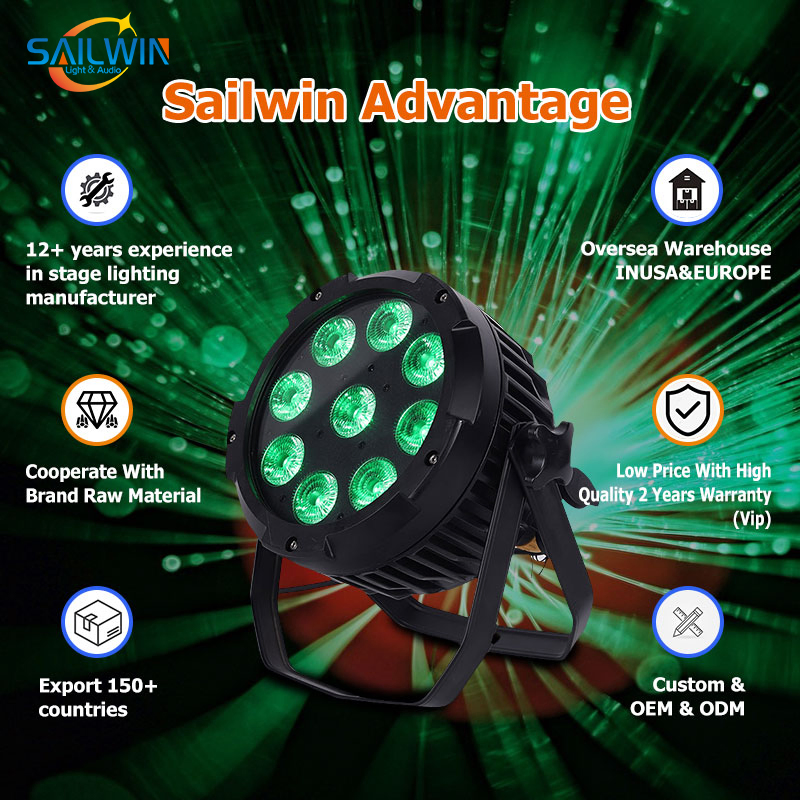 Waterproof Battery LED PAR Light 9X18W Rgbaw UV LED Stage PAR Can with Remote