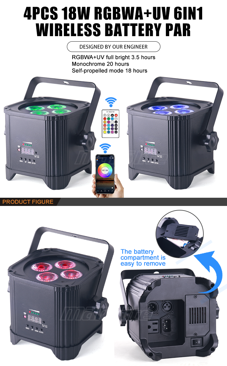 RGBWA+UV6in1 Wireless Battery PAR Liqht Stage Liqhting Battery Power LED PAR Light