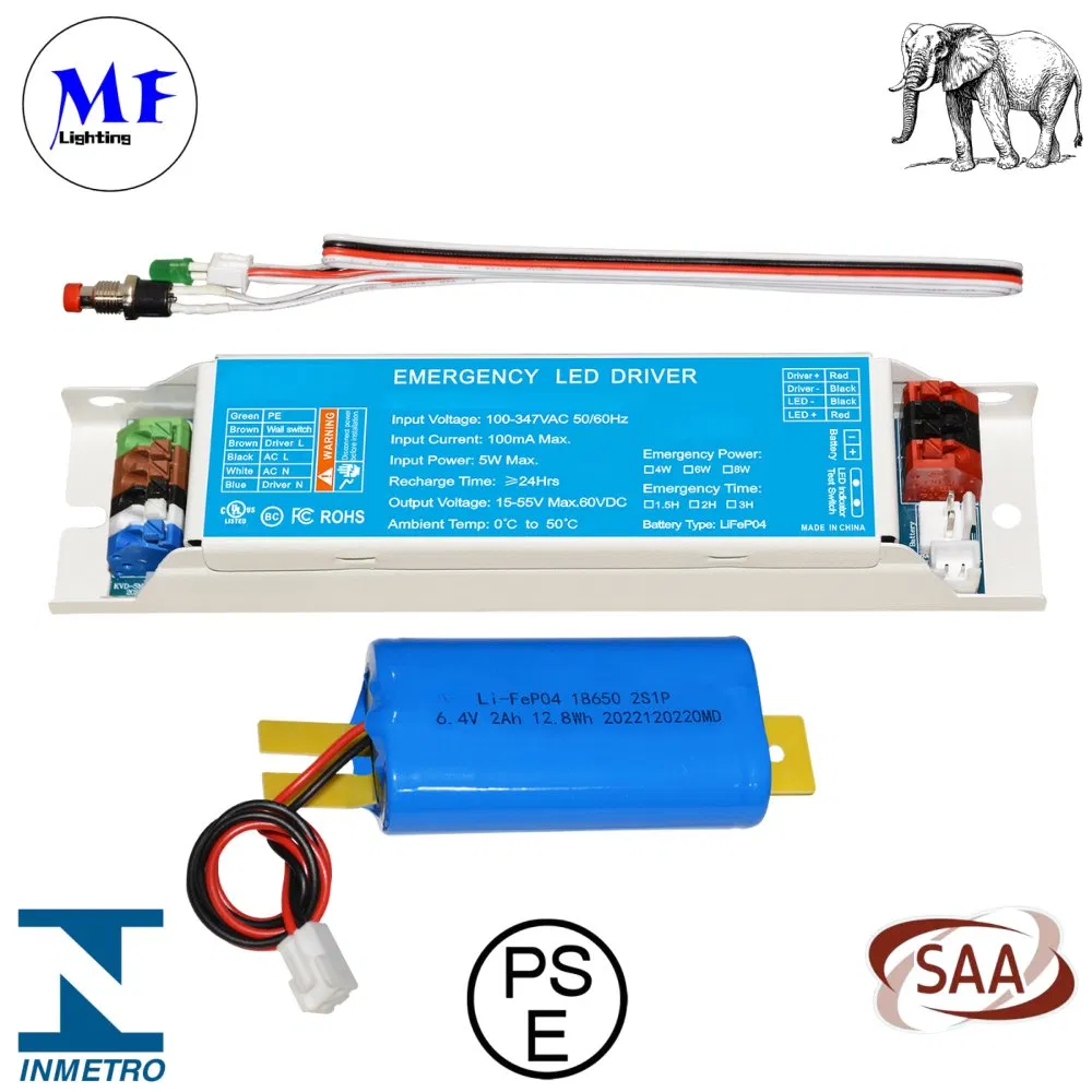 Factory Direct Pricing 4W 6W 8W 100-347VAC 5years Warranty 3 Hour Longevity Smart Surge Protection Self-Testing Lifep04 Emergency Driver System for LED Light