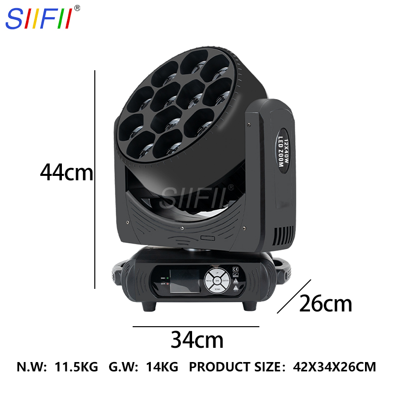 Stage Lights RGBW 4 in 1 Zoom 12X40W Wash LED Moving Head Light for Theater