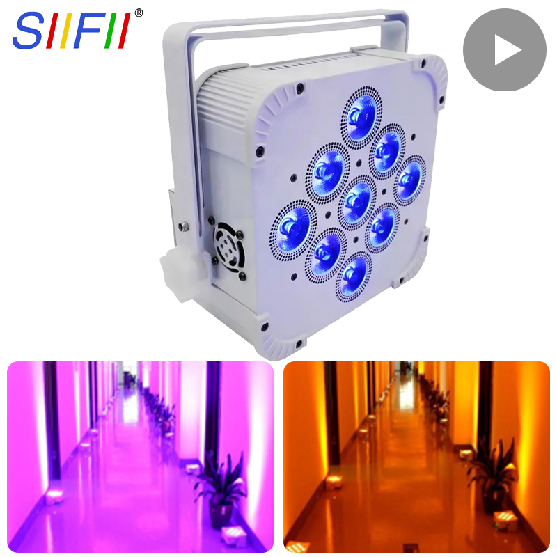 CE RoHS 2.4G Wireless DMX Battery Powered LED Flat PAR Can 9LEDs 18W Rgbwauv LED Stage Lights Wash Effect DJ Light