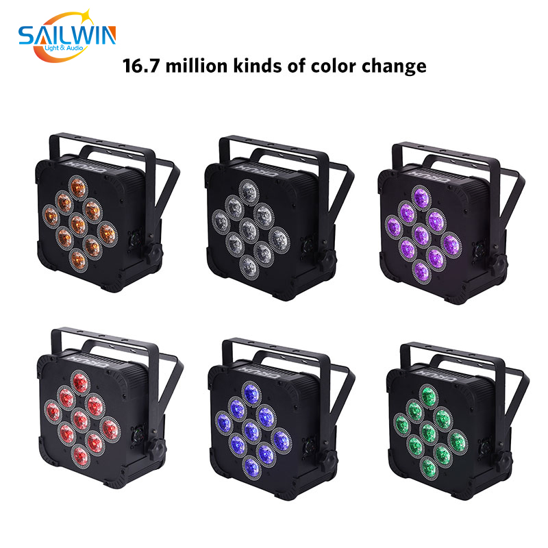 Battery 6in1 Stage LED PAR Light 9*18W Rgbaw+UV 2.4GHz for DJ Lighting