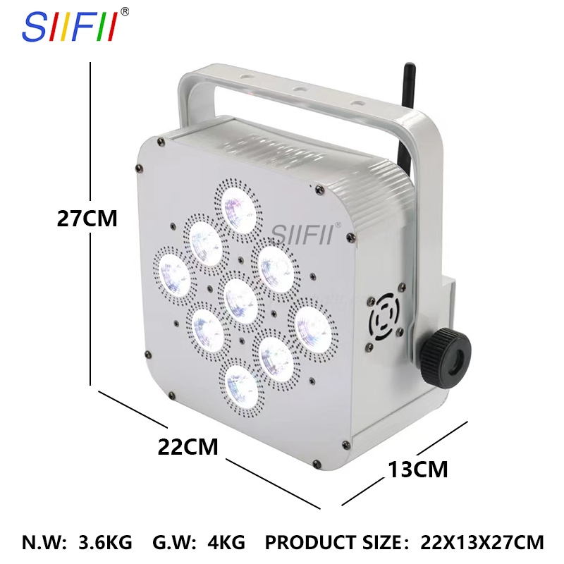 CE RoHS 2.4G Wireless DMX Battery Powered LED Flat PAR Can 9LEDs 18W Rgbwauv LED Stage Lights Wash Effect DJ Light