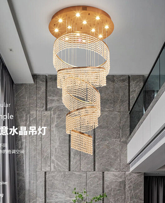 Luxury Dimmable 3 Colors Crystal LED Chandelier Villa Living Room Hotel Gold Lighting