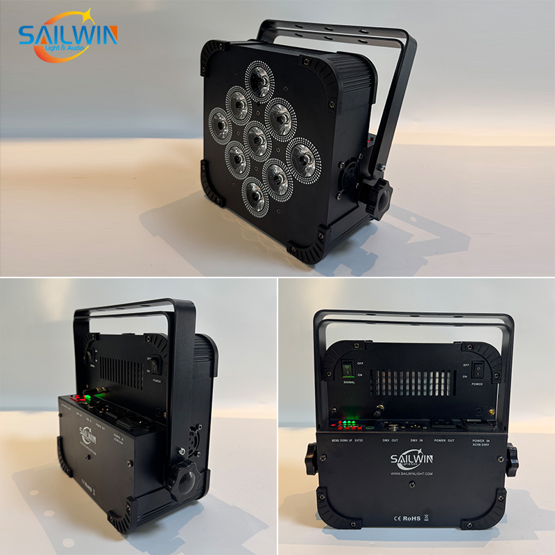 Battery 6in1 Stage LED PAR Light 9*18W Rgbaw+UV 2.4GHz for DJ Lighting