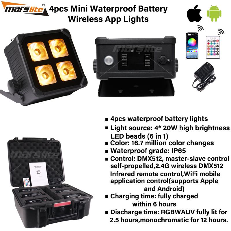 4*20W Stage LED PAR Light IP65 Waterproof Battery Wireless PAR Light Party Event DJ Light
