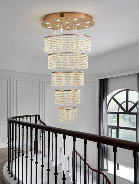Luxury Dimmable 3 Colors Crystal LED Chandelier Villa Living Room Hotel Gold Lighting