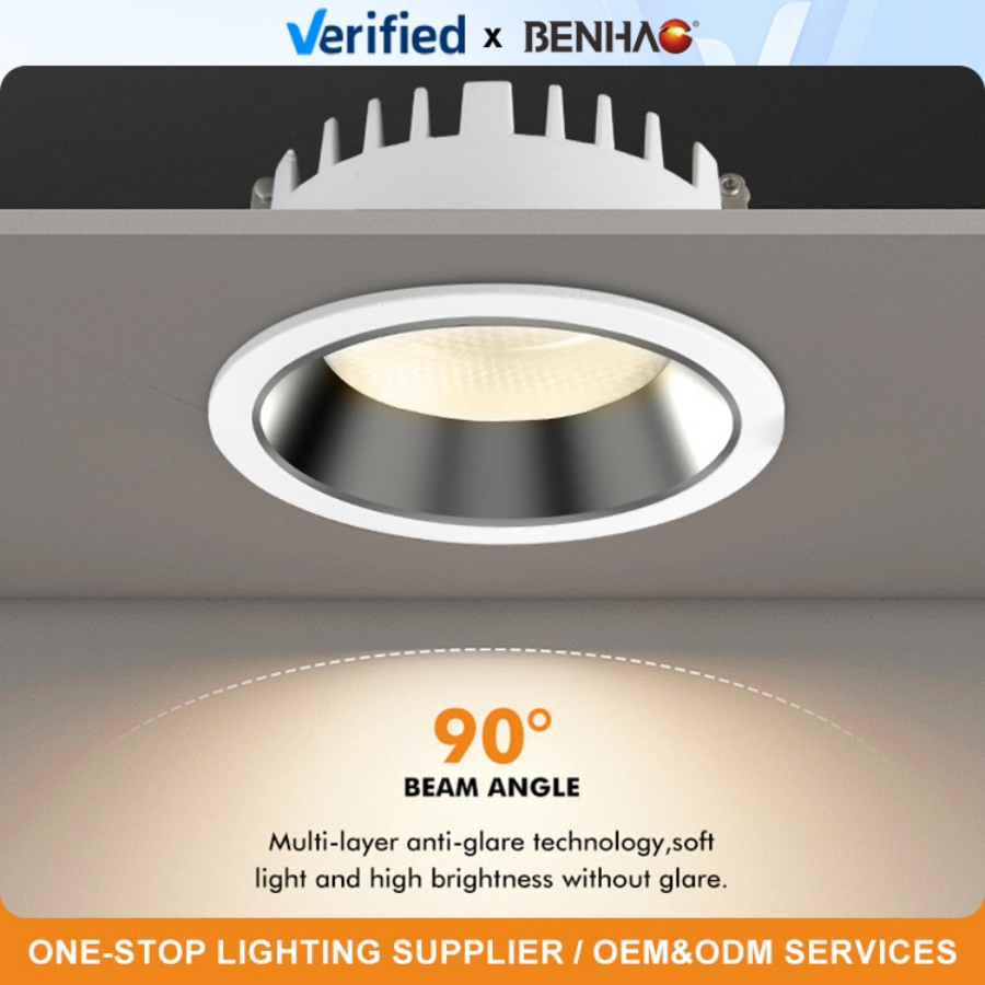 Hot Sell 220V 7W 12W 18W SMD Recessed 90° Beam Angle 100lm Ceiling Household Indoor Residential LED Down Light