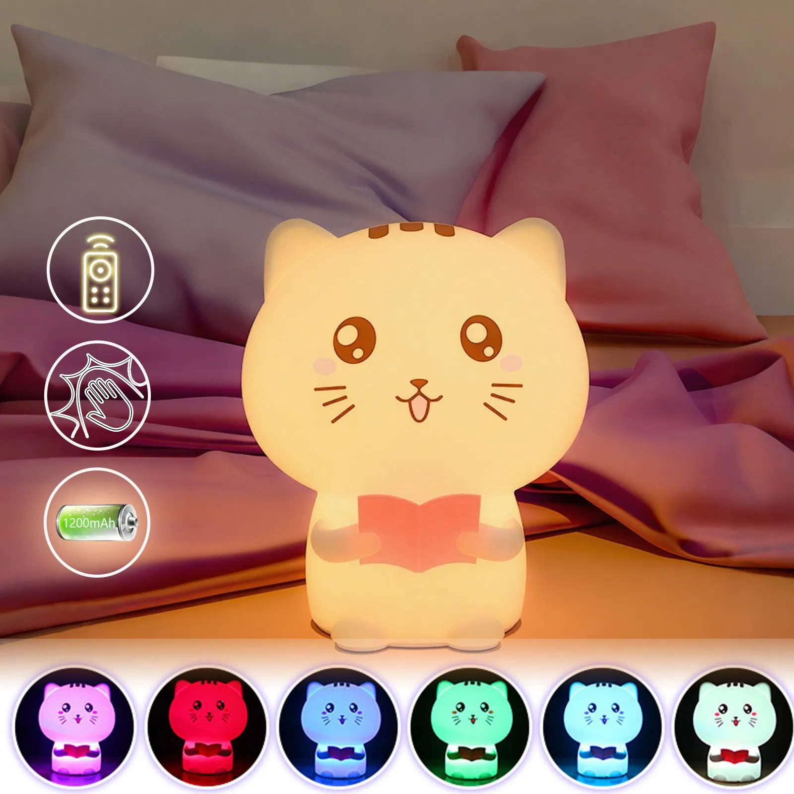 171 Cute Cat Silicone Lamp Remote Control Dimmable LED Ambient Lighting for Bedroom