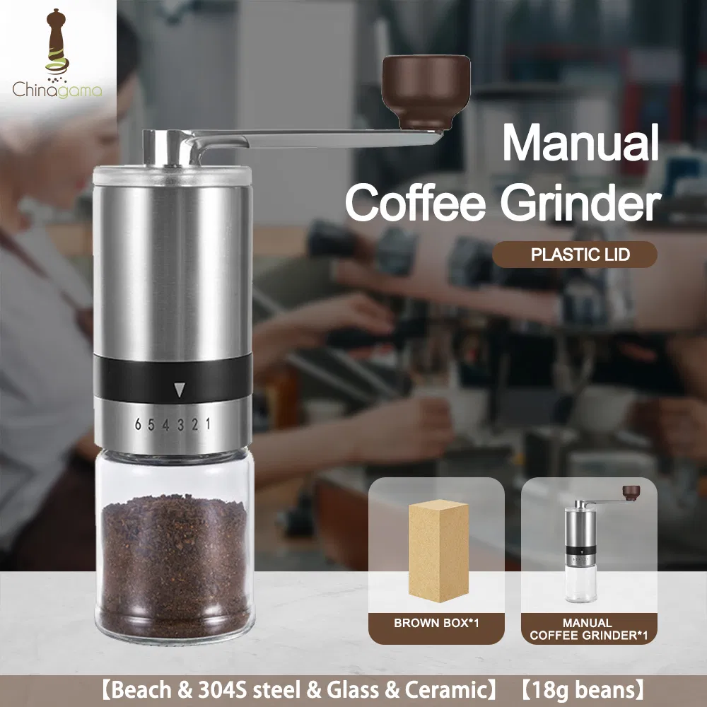 Molino de café manual de acero inoxidable portátil mini ajustable de vidrio borosilicato