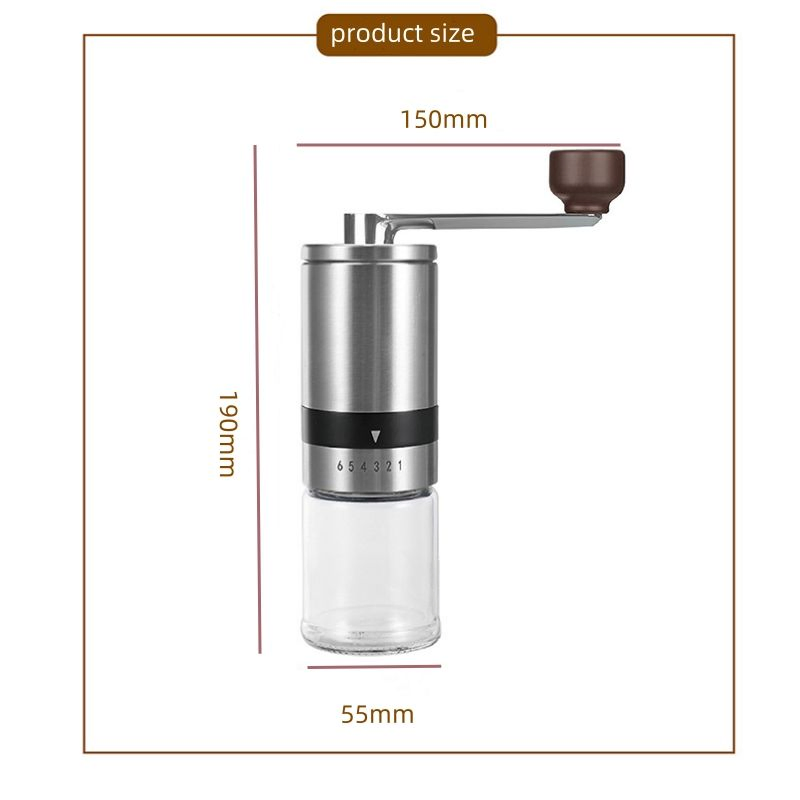 Molinos de café de vidrio portátil, molinillo manual de granos de café con mango de madera de acero inoxidable premium