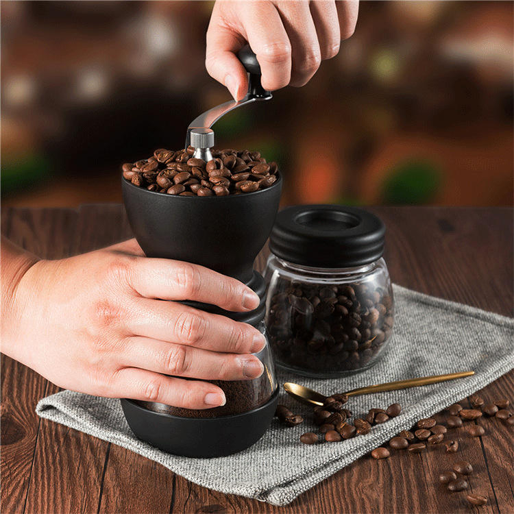 Molino de café manual ajustable de vidrio profesional con silicona, mini molinillo de granos de café para regalo