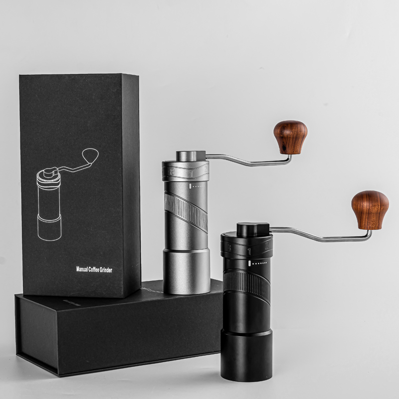 Molino de café manual mini de acero inoxidable con muelas cónicas ajustables y manivela 420
